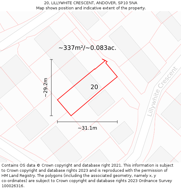 20, LILLYWHITE CRESCENT, ANDOVER, SP10 5NA: Plot and title map