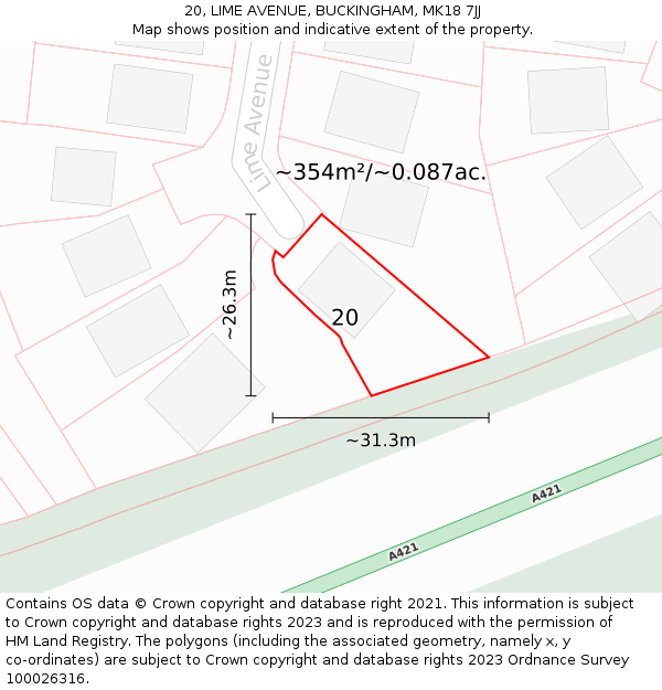 20, LIME AVENUE, BUCKINGHAM, MK18 7JJ: Plot and title map