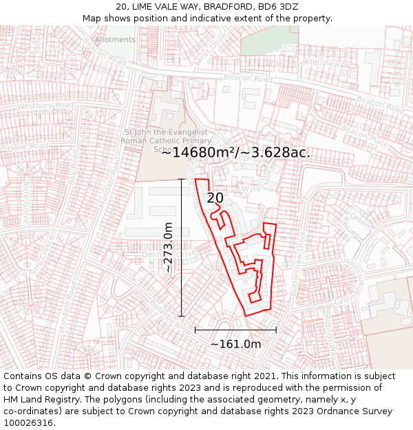 20, LIME VALE WAY, BRADFORD, BD6 3DZ: Plot and title map