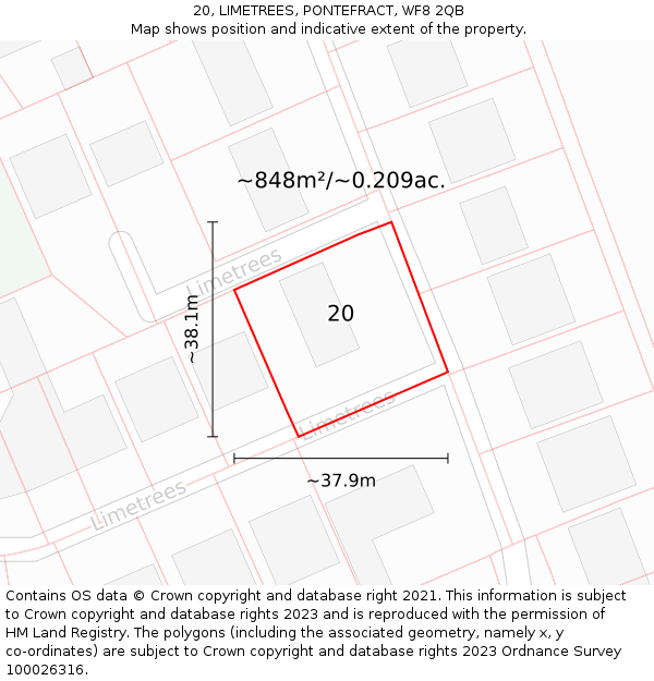 20, LIMETREES, PONTEFRACT, WF8 2QB: Plot and title map