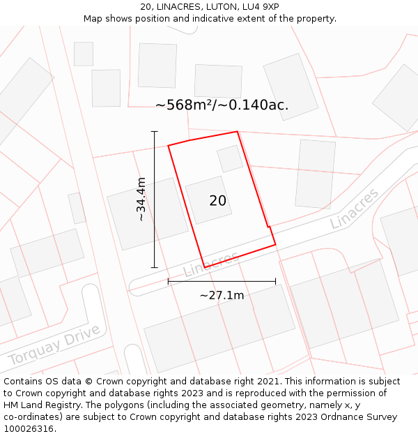 20, LINACRES, LUTON, LU4 9XP: Plot and title map