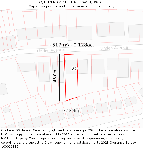 20, LINDEN AVENUE, HALESOWEN, B62 9EL: Plot and title map