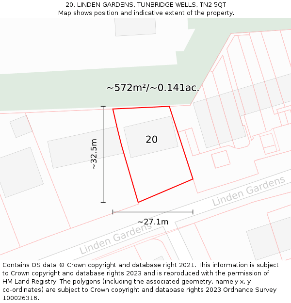 20, LINDEN GARDENS, TUNBRIDGE WELLS, TN2 5QT: Plot and title map