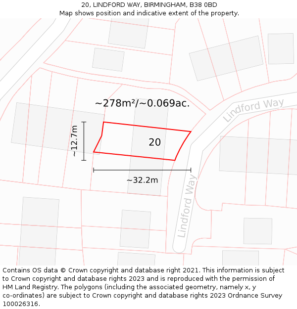 20, LINDFORD WAY, BIRMINGHAM, B38 0BD: Plot and title map