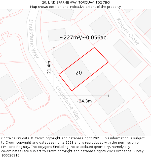 20, LINDISFARNE WAY, TORQUAY, TQ2 7BG: Plot and title map