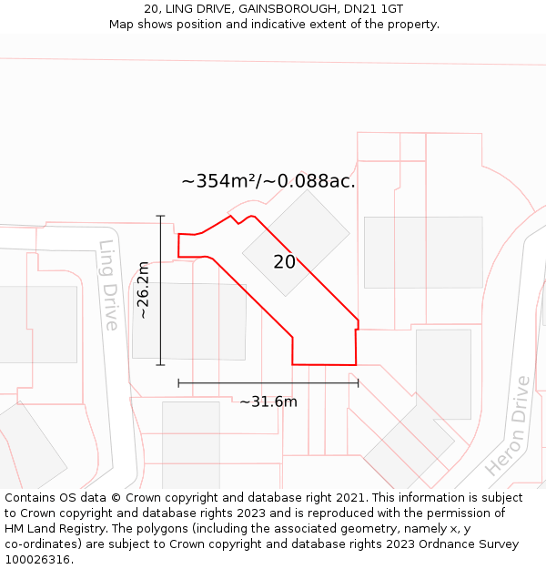 20, LING DRIVE, GAINSBOROUGH, DN21 1GT: Plot and title map