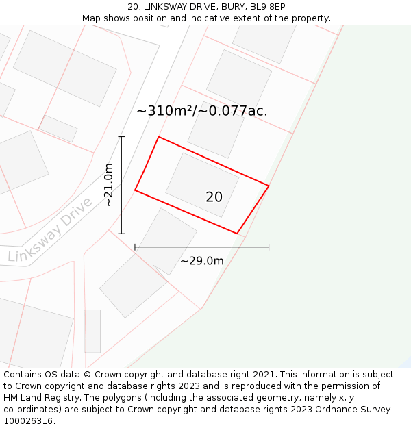 20, LINKSWAY DRIVE, BURY, BL9 8EP: Plot and title map
