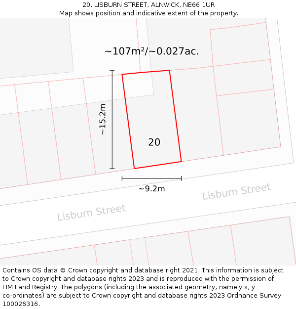 20, LISBURN STREET, ALNWICK, NE66 1UR: Plot and title map