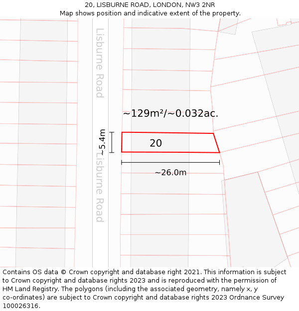 20, LISBURNE ROAD, LONDON, NW3 2NR: Plot and title map