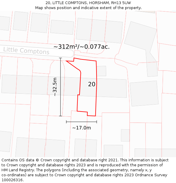20, LITTLE COMPTONS, HORSHAM, RH13 5UW: Plot and title map