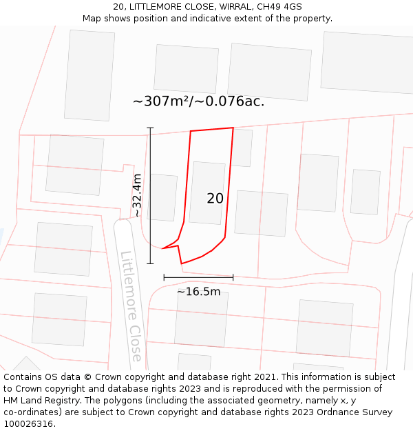 20, LITTLEMORE CLOSE, WIRRAL, CH49 4GS: Plot and title map