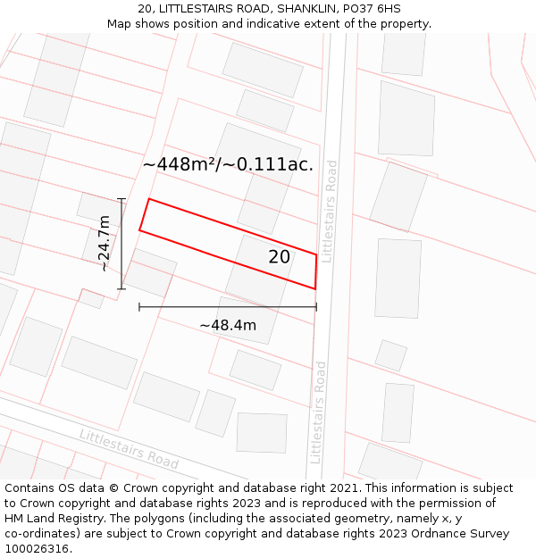 20, LITTLESTAIRS ROAD, SHANKLIN, PO37 6HS: Plot and title map