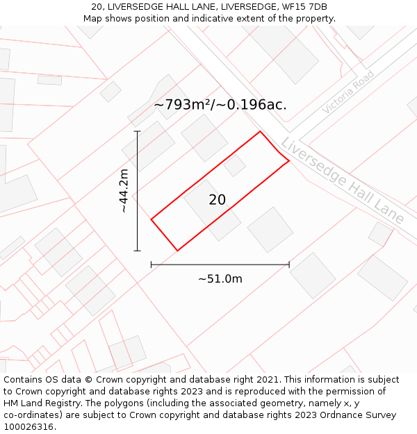 20, LIVERSEDGE HALL LANE, LIVERSEDGE, WF15 7DB: Plot and title map
