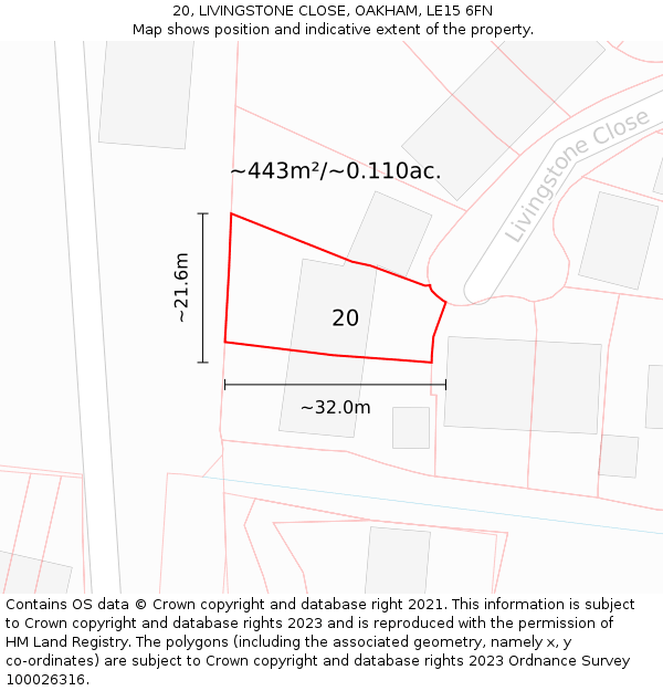 20, LIVINGSTONE CLOSE, OAKHAM, LE15 6FN: Plot and title map