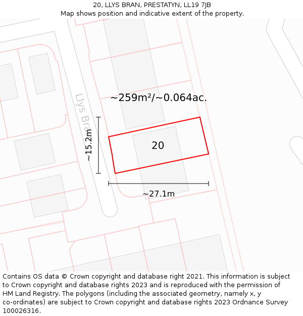 20, LLYS BRAN, PRESTATYN, LL19 7JB: Plot and title map