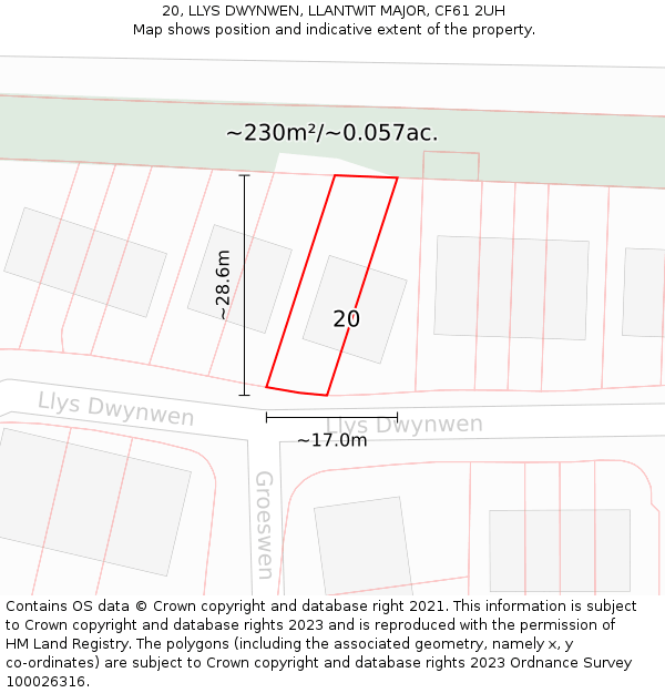 20, LLYS DWYNWEN, LLANTWIT MAJOR, CF61 2UH: Plot and title map