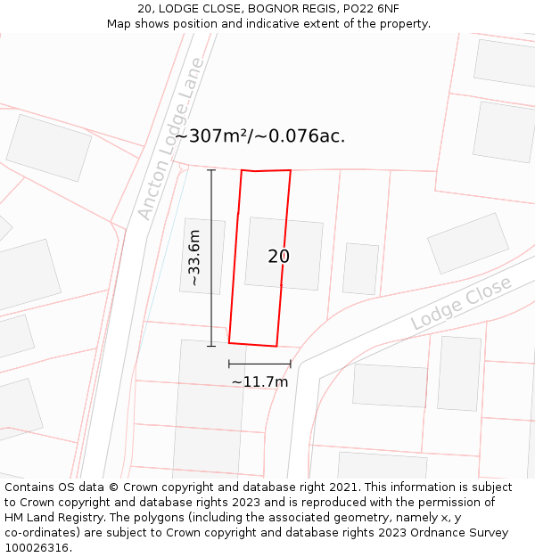 20, LODGE CLOSE, BOGNOR REGIS, PO22 6NF: Plot and title map