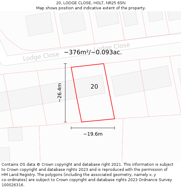 20, LODGE CLOSE, HOLT, NR25 6SN: Plot and title map