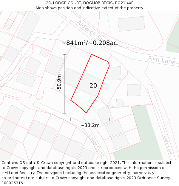 20, LODGE COURT, BOGNOR REGIS, PO21 4XP: Plot and title map