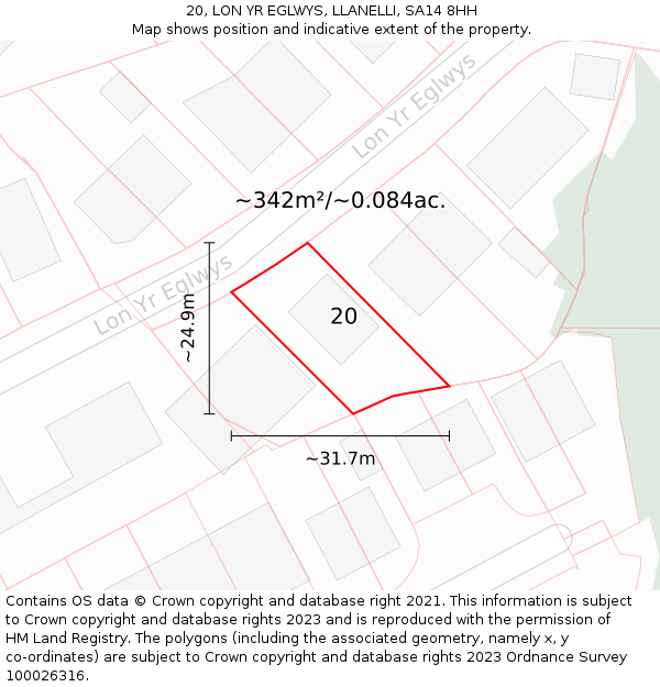 20, LON YR EGLWYS, LLANELLI, SA14 8HH: Plot and title map