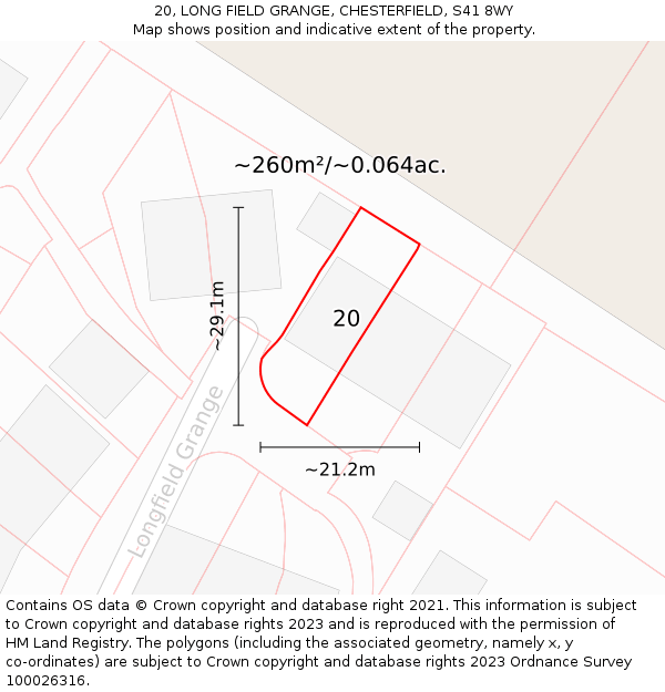 20, LONG FIELD GRANGE, CHESTERFIELD, S41 8WY: Plot and title map