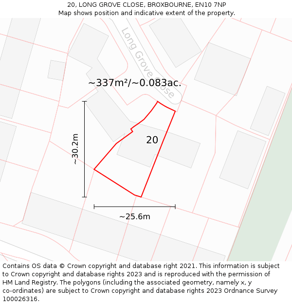 20, LONG GROVE CLOSE, BROXBOURNE, EN10 7NP: Plot and title map