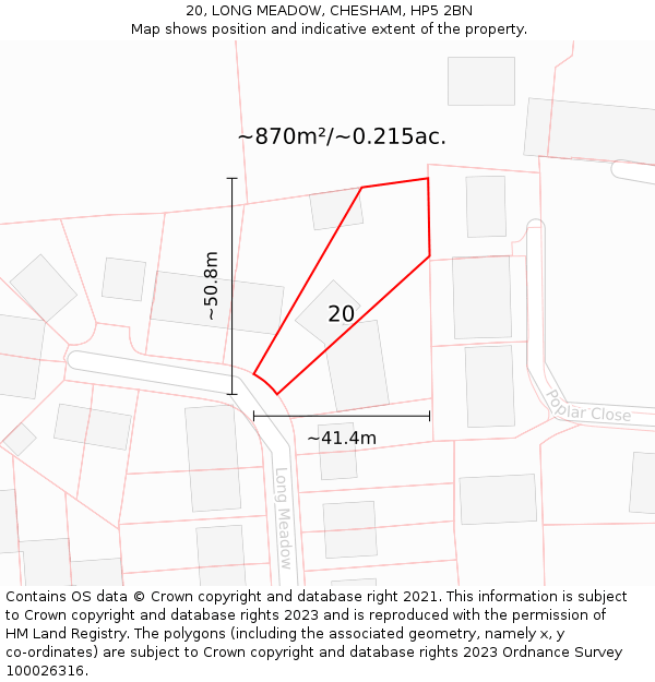 20, LONG MEADOW, CHESHAM, HP5 2BN: Plot and title map