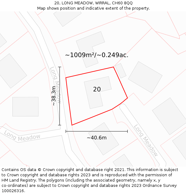 20, LONG MEADOW, WIRRAL, CH60 8QQ: Plot and title map