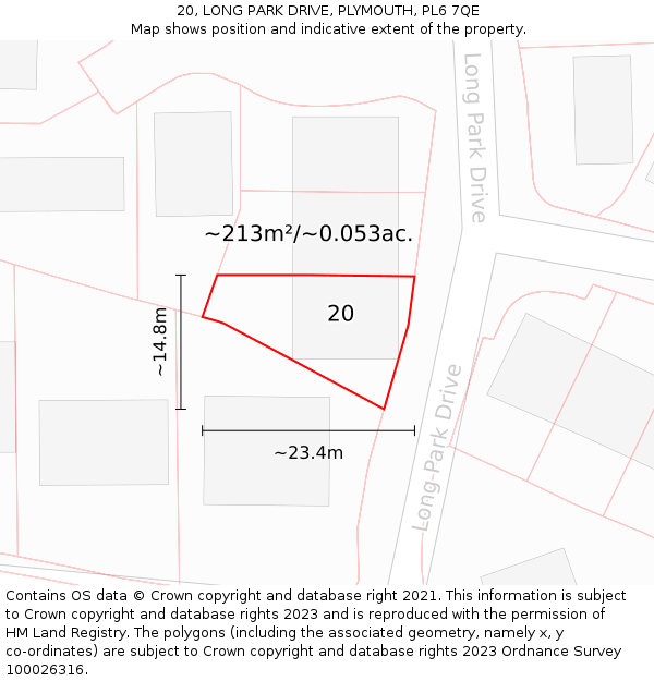 20, LONG PARK DRIVE, PLYMOUTH, PL6 7QE: Plot and title map