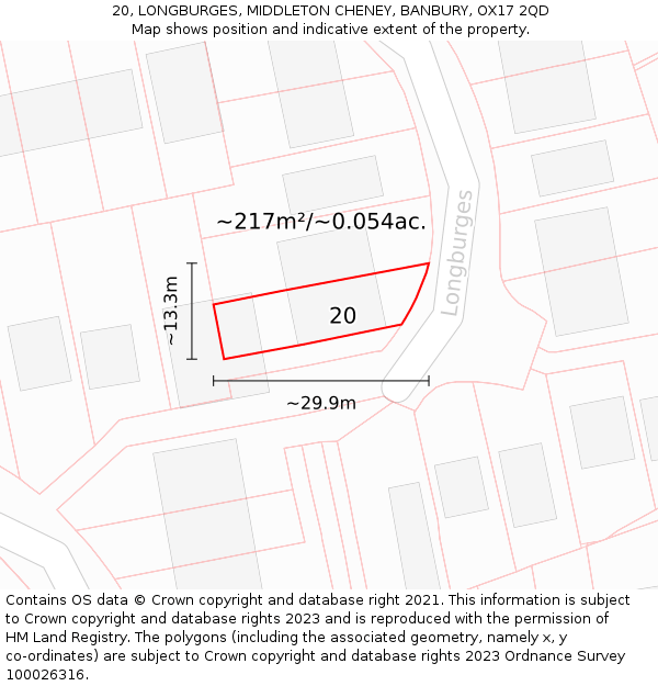 20, LONGBURGES, MIDDLETON CHENEY, BANBURY, OX17 2QD: Plot and title map