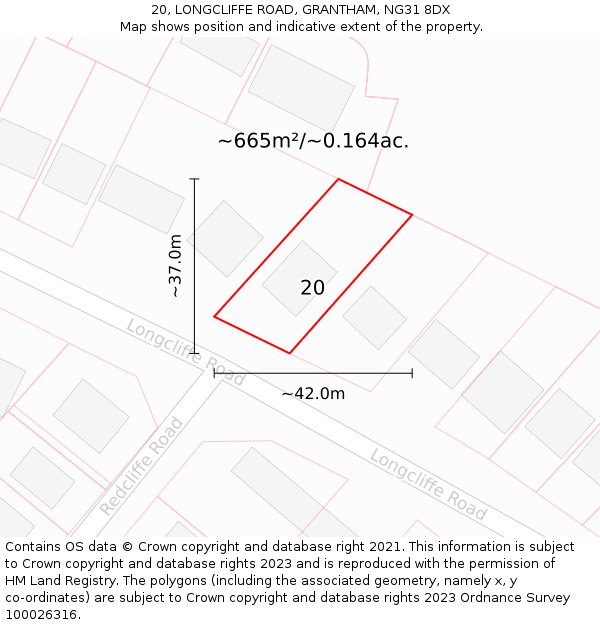 20, LONGCLIFFE ROAD, GRANTHAM, NG31 8DX: Plot and title map