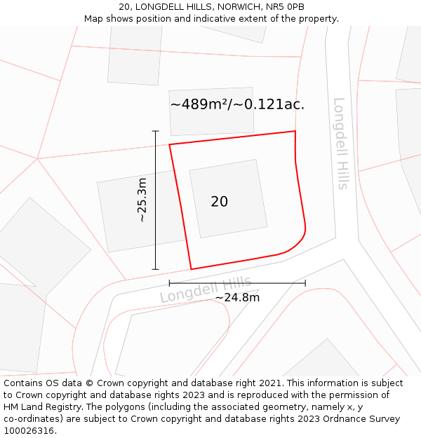 20, LONGDELL HILLS, NORWICH, NR5 0PB: Plot and title map