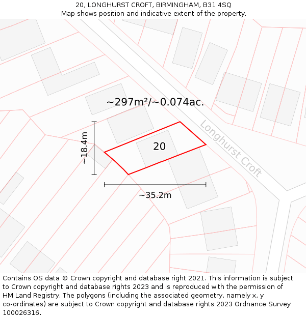 20, LONGHURST CROFT, BIRMINGHAM, B31 4SQ: Plot and title map