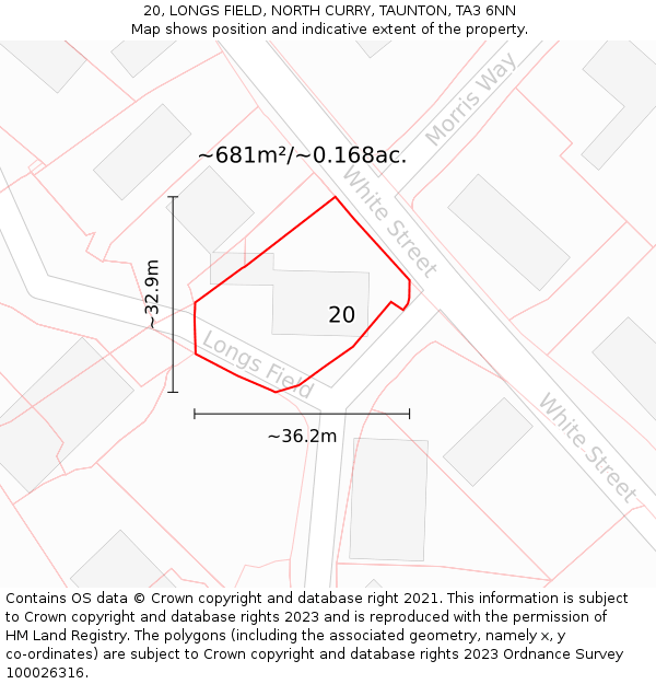 20, LONGS FIELD, NORTH CURRY, TAUNTON, TA3 6NN: Plot and title map