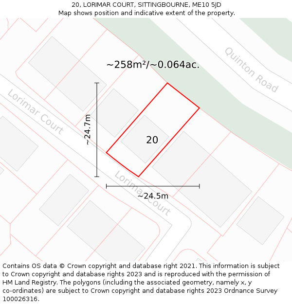 20, LORIMAR COURT, SITTINGBOURNE, ME10 5JD: Plot and title map
