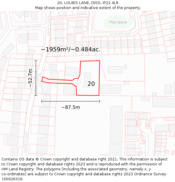 20, LOUIES LANE, DISS, IP22 4LR: Plot and title map