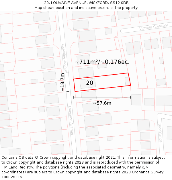 20, LOUVAINE AVENUE, WICKFORD, SS12 0DR: Plot and title map