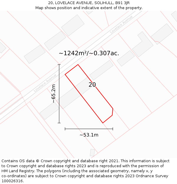 20, LOVELACE AVENUE, SOLIHULL, B91 3JR: Plot and title map