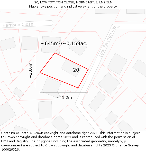 20, LOW TOYNTON CLOSE, HORNCASTLE, LN9 5LN: Plot and title map