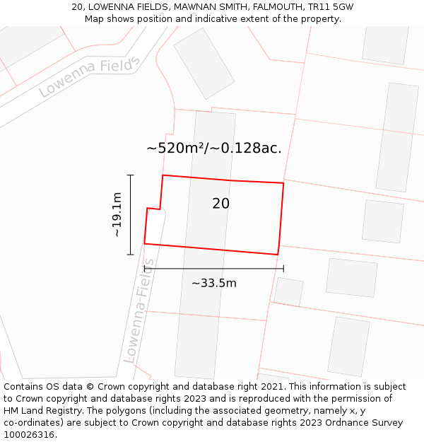 20, LOWENNA FIELDS, MAWNAN SMITH, FALMOUTH, TR11 5GW: Plot and title map