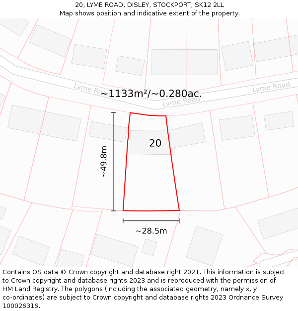 20, LYME ROAD, DISLEY, STOCKPORT, SK12 2LL: Plot and title map