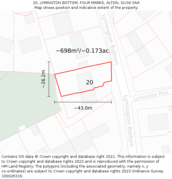 20, LYMINGTON BOTTOM, FOUR MARKS, ALTON, GU34 5AA: Plot and title map