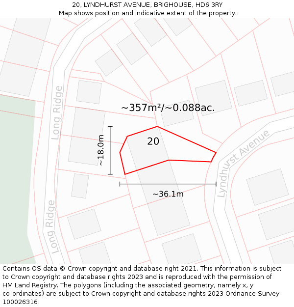 20, LYNDHURST AVENUE, BRIGHOUSE, HD6 3RY: Plot and title map