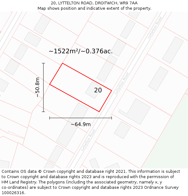 20, LYTTELTON ROAD, DROITWICH, WR9 7AA: Plot and title map