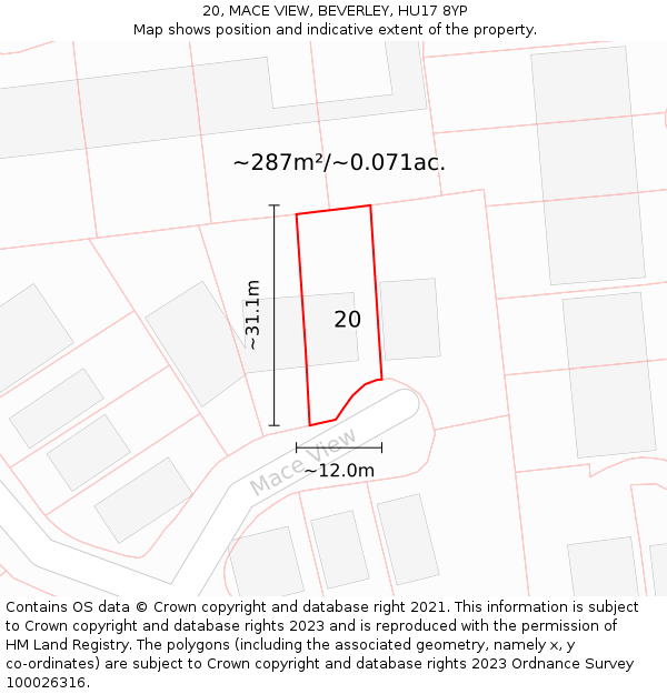 20, MACE VIEW, BEVERLEY, HU17 8YP: Plot and title map