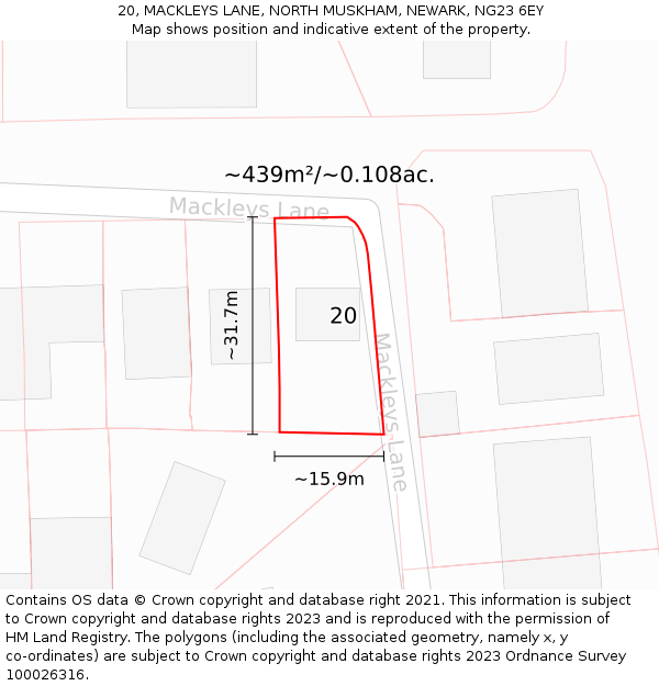 20, MACKLEYS LANE, NORTH MUSKHAM, NEWARK, NG23 6EY: Plot and title map