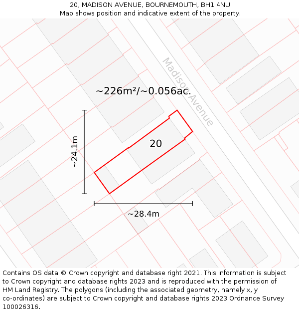 20, MADISON AVENUE, BOURNEMOUTH, BH1 4NU: Plot and title map