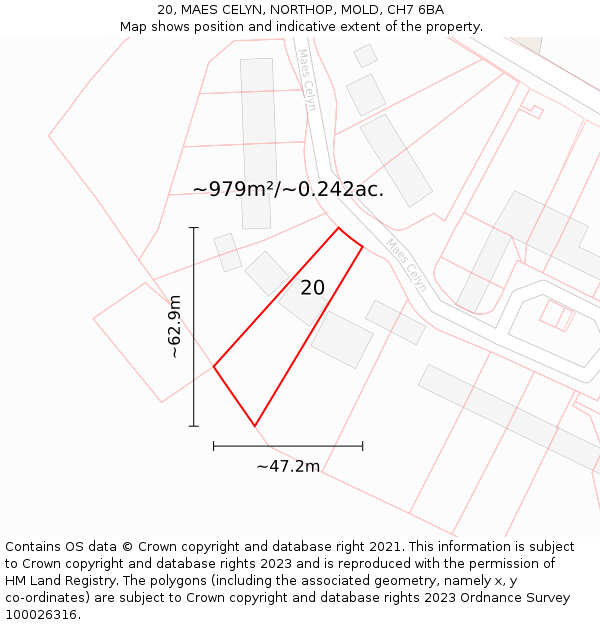 20, MAES CELYN, NORTHOP, MOLD, CH7 6BA: Plot and title map