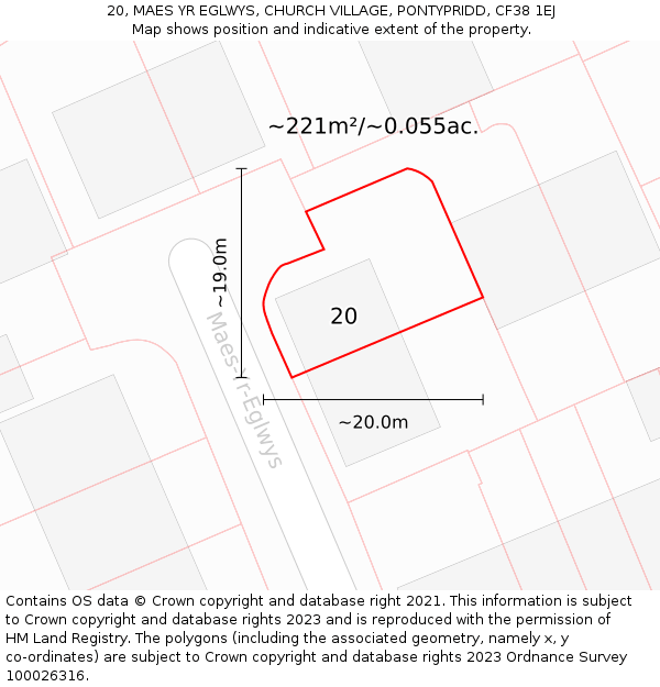 20, MAES YR EGLWYS, CHURCH VILLAGE, PONTYPRIDD, CF38 1EJ: Plot and title map