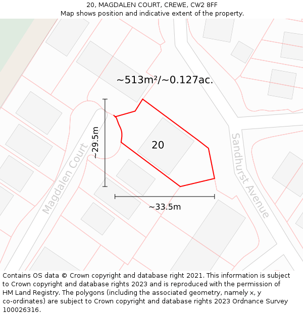 20, MAGDALEN COURT, CREWE, CW2 8FF: Plot and title map